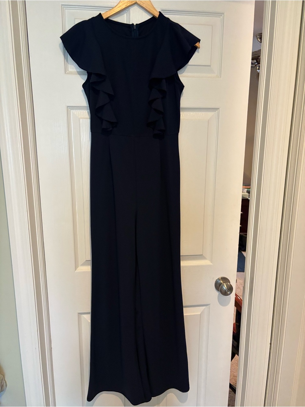 Navy Ruffle Sleeve Wide-Leg Jumpsuit